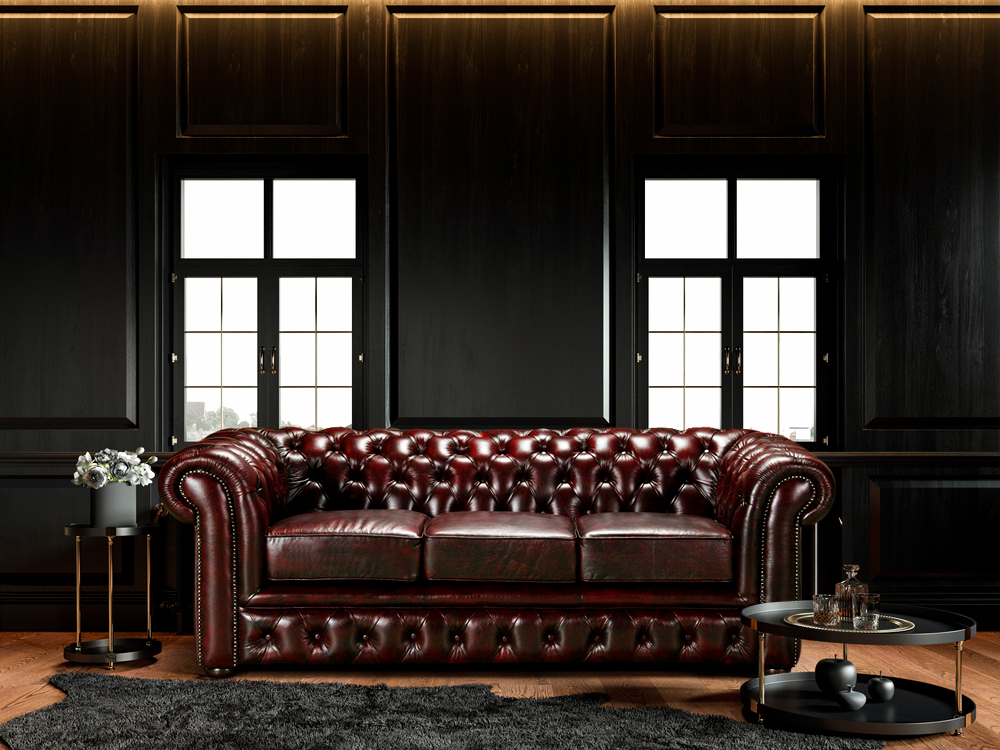 Winchester chesterfield sofa in washed off burgandy leatwehr