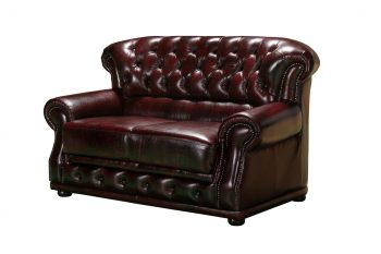 Carolina High Back Chesterfield Sofa in Washed Off Burgandy